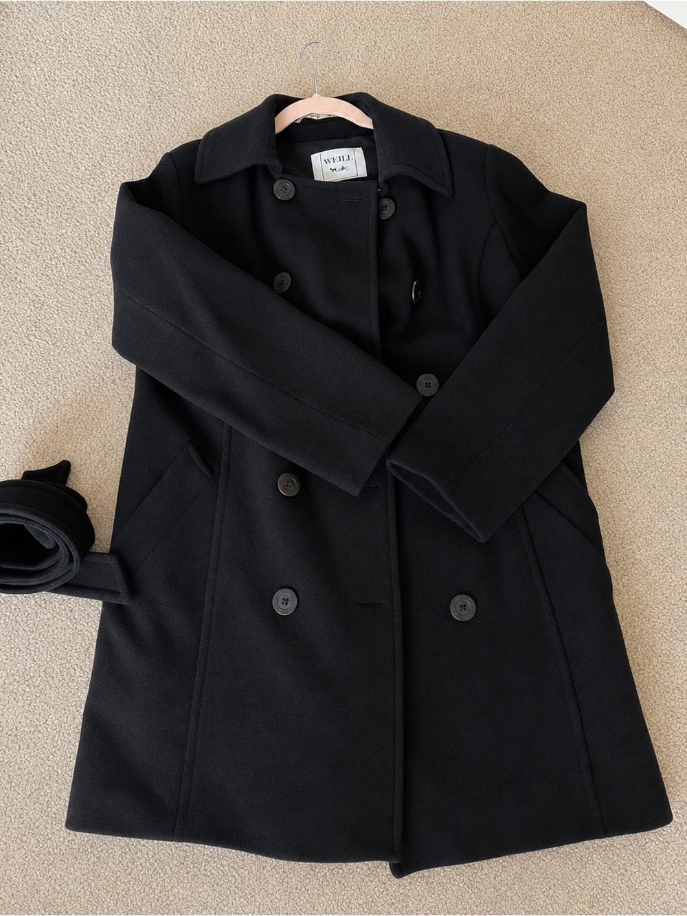 Weill Black Double-Breasted Wool Coat